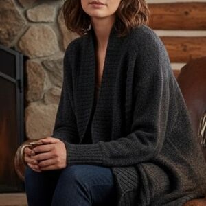 SOH Baby Alpaca + Wool Blend Cozy Draped Cardigan In Charcoal Size Small